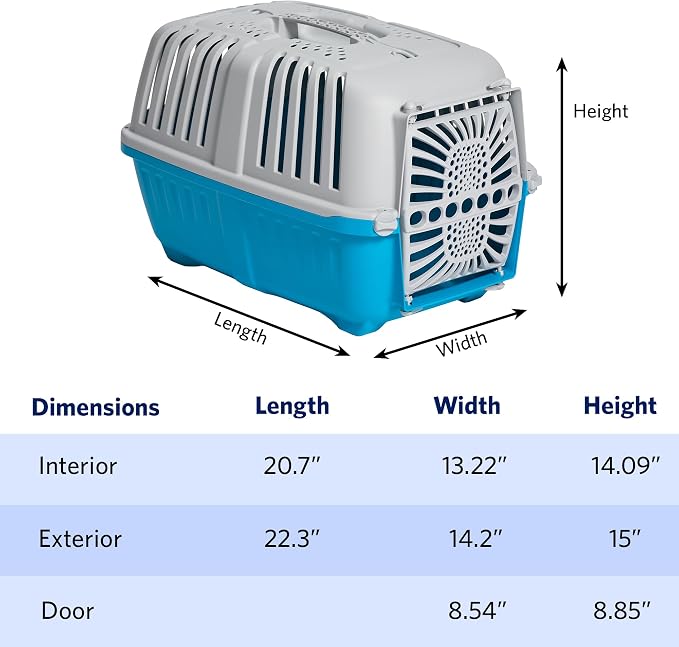 Spree by MidWest 22-Inch Travel Carrier, Blue, Fits Pets up to 12 lbs | Hard-Sided Pet Carrier, Plastic Door, Ventilated Design, Locking Tabs, Easy Assembly