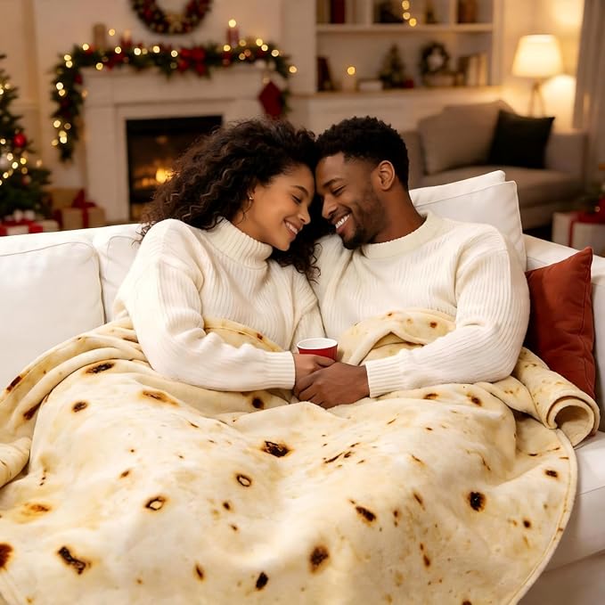 Bnuitland Burritos Tortilla Blanket, 300 GSM Double Sided Giant Funny Gift Throw, Realistic Novelty Super Soft Sofa Yellow Taco Food Blanket for Kids/Pets and Adults