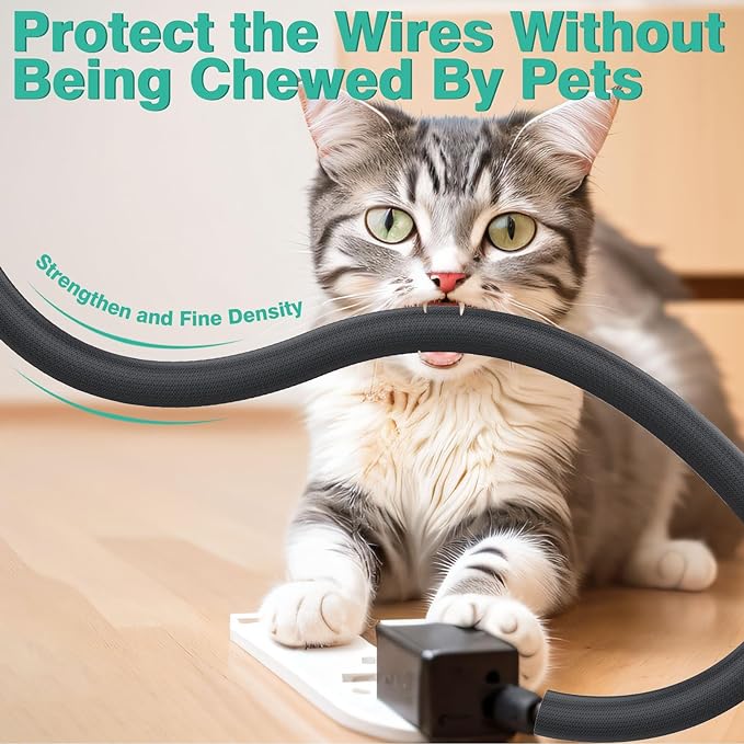 UOMTFAI Dog and Cat Cord Protector 10ft - 3/8inch, Flexible Cable Sleeve for Easy Cord Management, Protects Cables from Pets Chewing, Ideal for USB, Power, Audio and Video Cords - Black