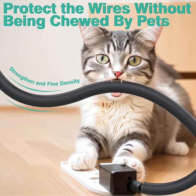 UOMTFAI Dog and Cat Cord Protector 25ft - 1/2inch, Flexible Cable Sleeve for Easy Cord Management, Protects Cables from Pets Chewing, Ideal for USB, Power, Audio and Video Cords - Black