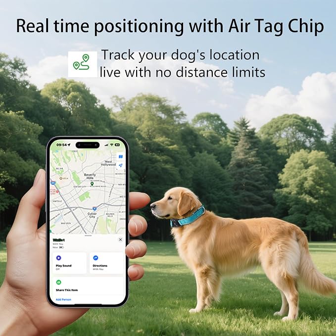 Smart Tracker Dog Collar, Waterproof Dog Collars Holder with Tracker Tag for Apple Find My (iOS Only) Reflective Pet Dog Collar Tracking for Small Medium Large Dogs (SkyBlue, M)