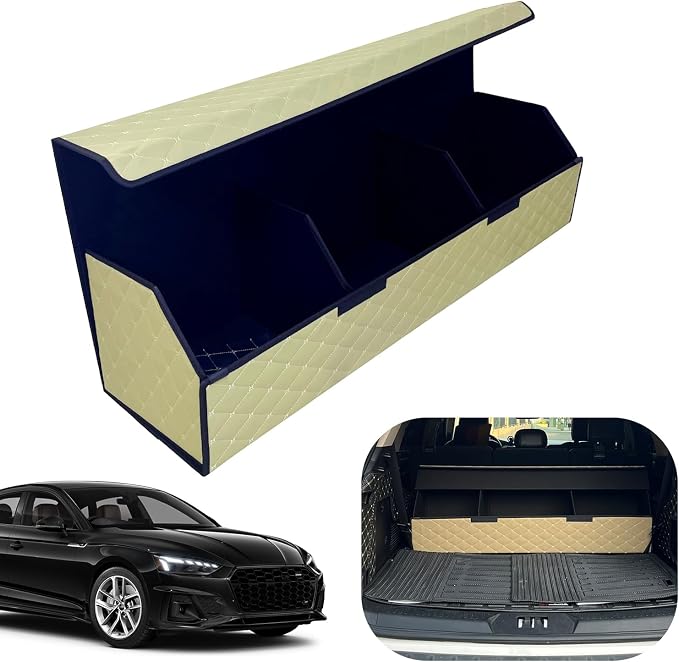 Car Trunk Organizer for For Audi A4 - Custom Fit,Easy Installation，Large Space Outdoor Trunk Organizer with Leather,Hook and Loop Fastener,4-Layer Cover,For Audi A4 2017-2025