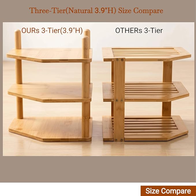 3-Tier Bamboo Corner Shelf, Kitchen Countertop Storage Organizer, Cabinet Plate Rack for Pantry Organization, Bathroom, Desktop, 9.4 x 9.4 x 11.4 Inch