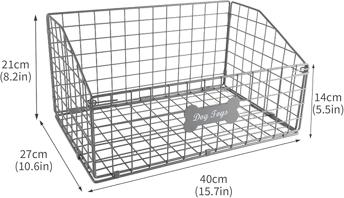 Geyecete Toy box for dogs large Dog Toy organizer Pet wire folding basket DOG TOY container dog toy box-Chew-Proof Dog Food Toy Storage-Gray