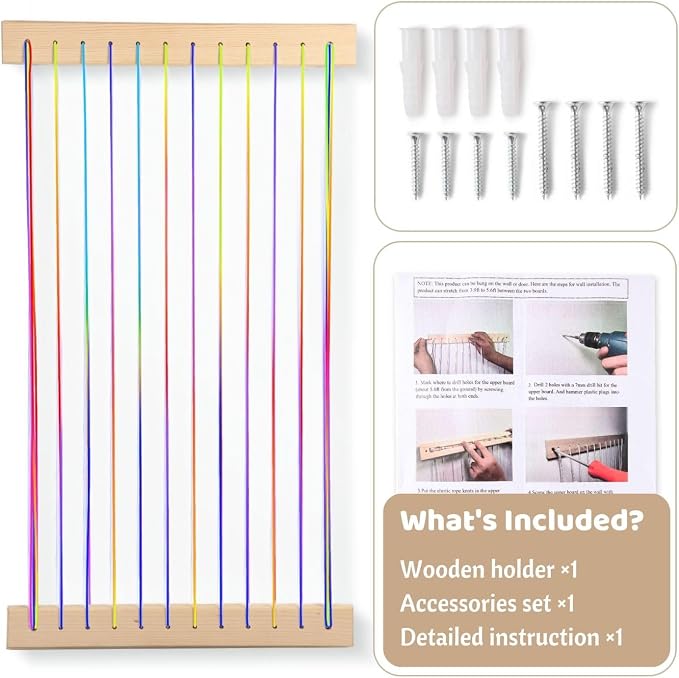 Stuffed Animal Storage Wood Soft Toy Organizer for Kids Room，Cute and Durable Wall or Door Mount Length Adjustable Hanging Stuffed Animal Toy Organizer Shelf for Nursery Play Room Rainbow -Patent