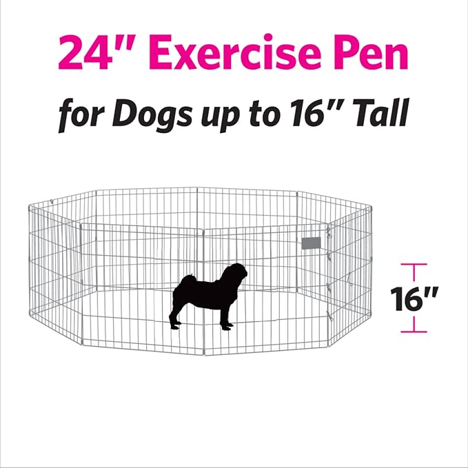 Midwest 24-Inch Exercise Pen, No Door, 16 Sq Ft Play Area | for Indoor and Outdoor Use, No Door Design for Maximum Security, Easy to Set Up, Foldable Playpen