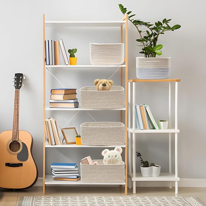 COMFY-HOMI 13" x 8.5" x 5.1" Storage Baskets for Organizing | Cotton Rope Woven Basket | Toy Storage Bin Box | Basket for Shelves, Closet Organizer Bin, Decorative Closet Shelf, 1 Pack