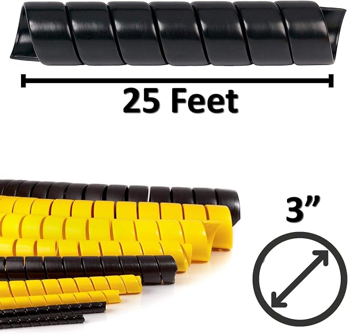 Electriduct 3" Heavy Duty Spiral Wrap HDPE Flexible Plastic Cable Sleeve Hose Protector 25 Feet - Black