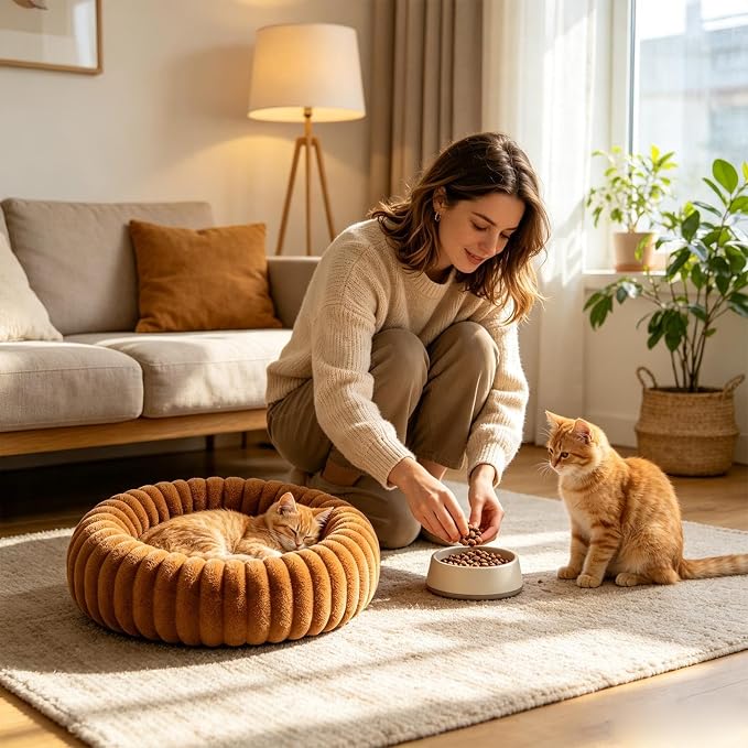 Round Dog Bed Raised Edge Soft Warm Plush Sleeping Mattress | Dog Donut Bed for Puppy Senior Kitten Indoor Outdoor Floor Bedside Kennel Couch Travel Car Home