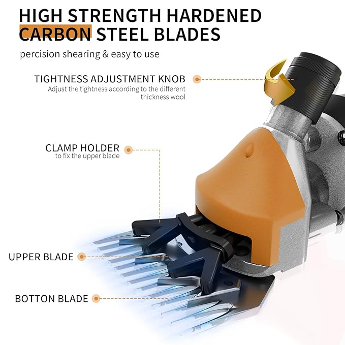 1200W Sheep Shears Clippers, 3200RPM 6-Speed Adjustable Heavy Duty Electric Sheep Shears for Dogs and Farm Livestock Grooming, 13T Blades, Professional Thick Coat Dog Clippers for Alpacas (Orange)