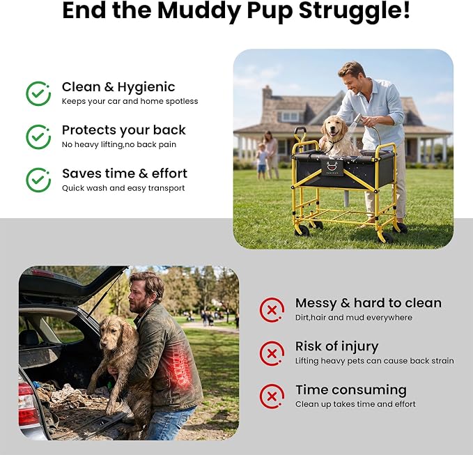 Foldable Dog Bath Cart for Dirty Outdoor Dog and Cat | Adjustable Height pet Bath Cart for Small and Medium Dogs(5-55 lbs)and Cat,No Need to Carry Your Muddy Pup Home