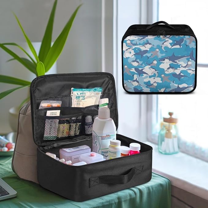 First Aid Bag Empty Large Shark Medical Storage Bag Pattern Emergency Survival Pouch Bag for Camping Hiking Home Travel Empty First Aid Pouch for School Kids College Student