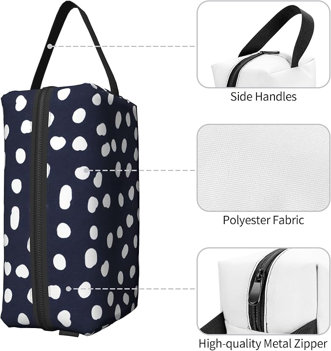 Navy Blue Polka Dot Makeup Bag - Durable 600D Oxford Fabric Travel Cosmetic Bag, Shockproof Foam Padded Toiletry Organizer for Gym & Daily Use 10x6.2x4.9 Inch