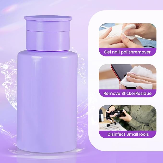 Push Down Pump Dispenser Bottles: Refillable Liquid Containers for Alcohol, Nail Polish Makeup Remover, Salon, Hospital, Travel Use