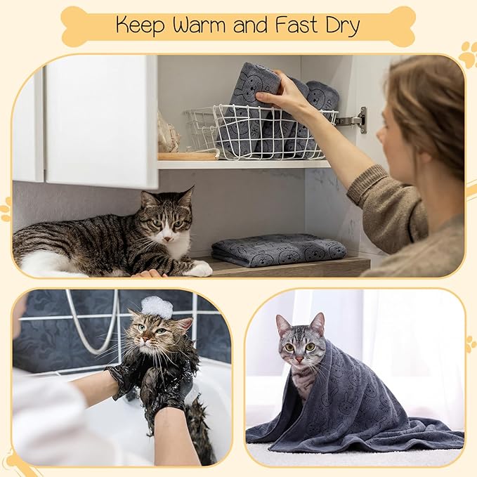 Irenare 12 Pcs Microfiber Dog Towels for Drying Dogs Cats, 20 x 40 Inch, Quick Drying Absorbent Pet Puppy Towels for Small Puppy Dog Cat Kitten Pet, Grooming Bathing Shower Travel Supplies(Gray)
