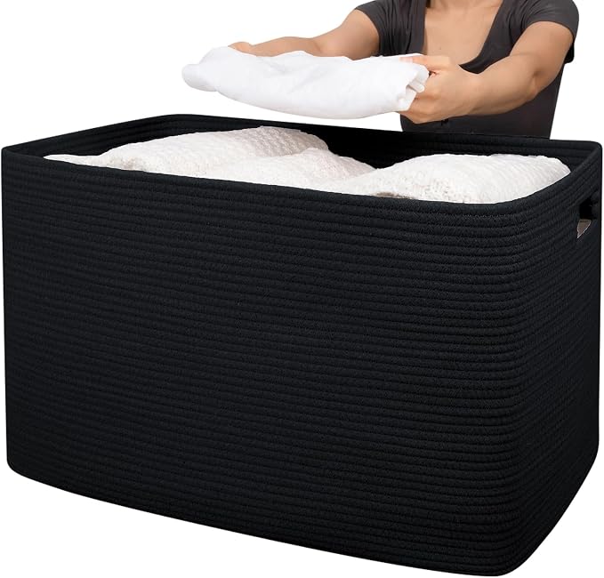 OIAHOMY 118L XXXLarge Rope Storage Basket, Oversized Blanket Basket Black | 25" x 17" x 16" Used for Organizing Dirty Clothes in Living Room, Bedroom, Nursery, Extra Large Basket,Dog Toy Storage Bins