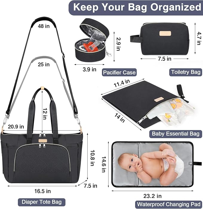 Diaper Bag Tote for Baby 7PCS, Large Mommy Bag with Portable Changing Pad | Multifunctional Hospital Bags for Labor and Delivery with Pacifier Case and Organizer Pouches,Travel Baby Bag for Boy Girl
