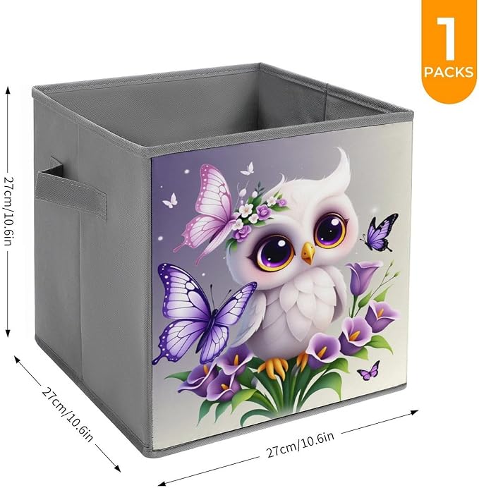 [Dreamy Cute Pet] Owl Foldable Storage Bins, 10.6" Cube Storage Organizer, Sturdy Oxford Cloth Fabric Baskets for Closet, Shelf, Nursery, Bedroom, Decorative Printed Box for Toys & Clothes