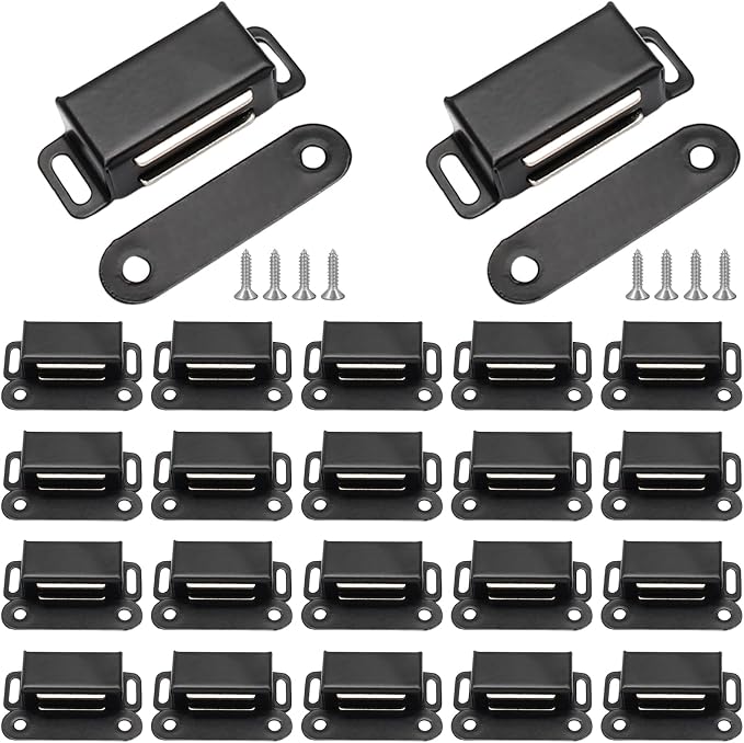 24Pcs Cabinet Door Magnets Catch, Black | Magnetic Shutter Hardware, Drawer Magnet Latch, For Closure Cupboard Closet Bathroom