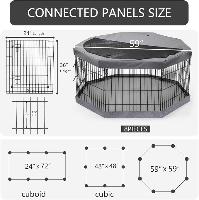 PETIME Foldable Metal Dog Exercise Pen/Pet Puppy Playpen Kennels Yard Fence Indoor/Outdoor 8 Panel 24" W x 36" H with Top Cover and Bottom Pad (Playpen+Bottom+Top Cover, 8 Panels 36" H)