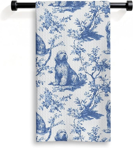 Otterhound Kitchen Dish Towels,Blue and White Floral Dog Towel Dish Tea Towels, Chinoiserie Decor for Kitchen Bathroom,Otterhound Gifts for Dog Lover Mom Dad,16x24 Inch