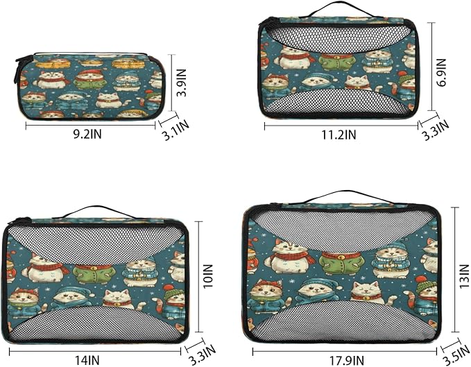 Packing Cubes for Travel, Christmas Winter Cat Travel Luggage Packing Organizers for Women Men, Large Custom Toiletries Bag for Cosmetics Toiletries, Japanese Cat