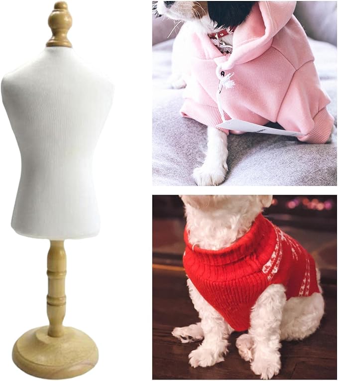 Cat Dog Clothes Mannequin Dress Form Display Stand, Wooden Torso with Base for Pet Apparel Design, Doll Outfits and Jewelry Display, Size M