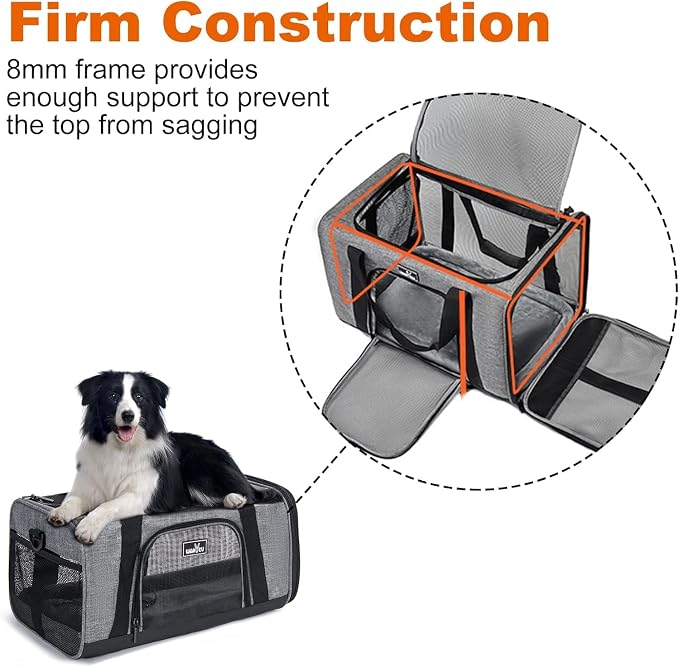 Wakytu Cat Carrier Soft for Medium or Large Cats for Car Travel Camping | dog carriers for small dogs,3 entrances & 5 vents, waterproof rip-stop, anti-escape locks, padded strap