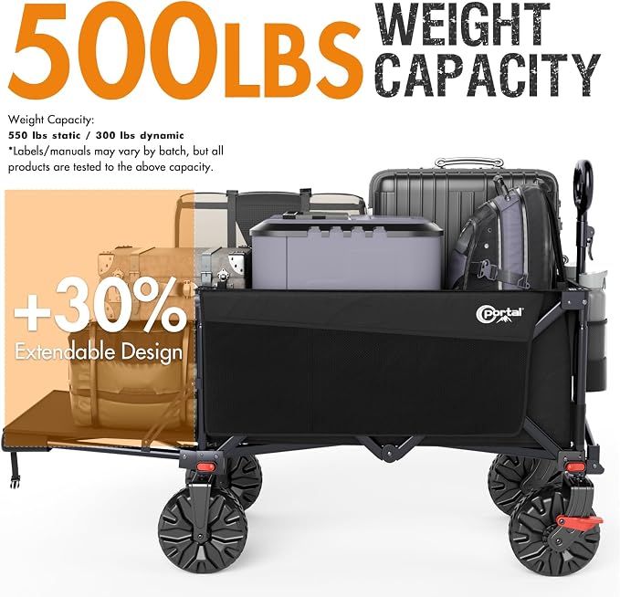 Portal 300L Large Wagons Carts Foldable with Tailgate, 550LB Heavy-Duty Collapsible Beach Wagon with All-Terrain Wheels, Oversized Folding Wagon for Camping, Sports, and Pets | Large Heavy-Duty Collapsible Beach Wagon with All-Terrain Wheels, Oversized...