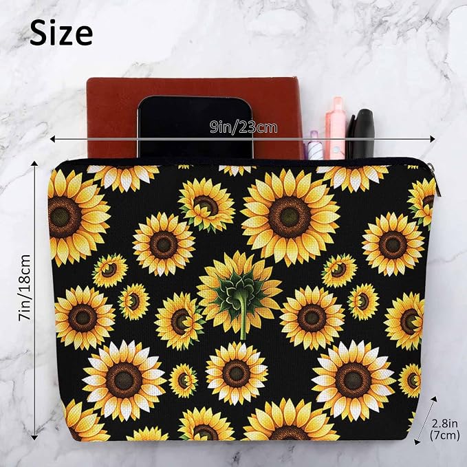 Sunflower Cosmetic Bags For Women, Blossom Sunflowers Yellow Roomy Makeup Bag Toiletry Bag Accessories Organizer Storage Bags Makeup Pouch For Travel Business Gym Camping Bathroom
