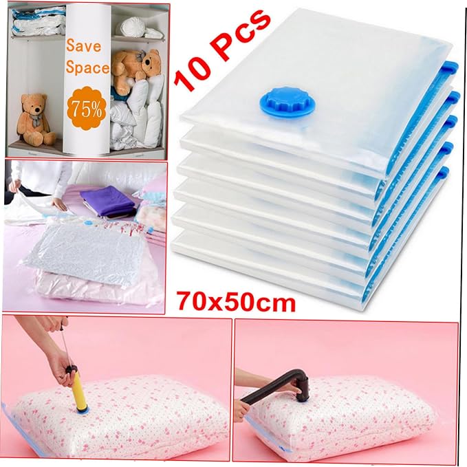 Vacuum Storage Bag 50x70cm White PET and PE Foldable Organizer | Pillows and Quilts, Anti Water Design, Space Saving Compression, Reusable Storage Solution