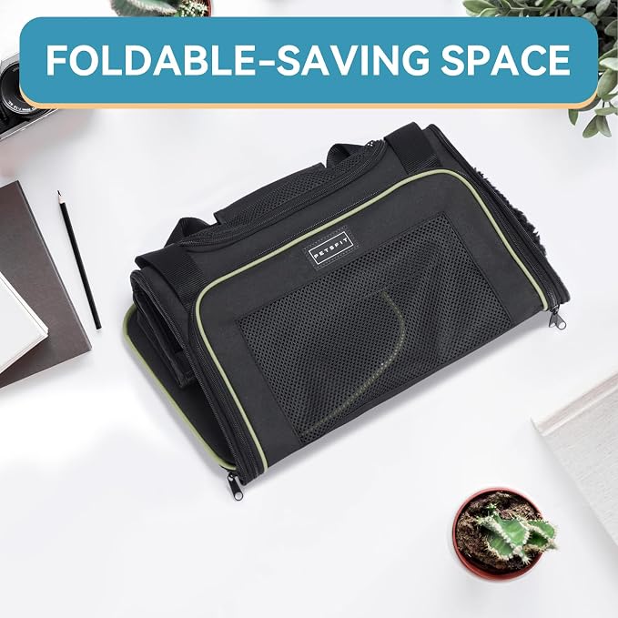 PETSFIT Pet Carrier Airline Approved with Extendable Mat, Dog Carriers for Small Dogs, TSA Approved Pet Carrier, Puppy Carrier for Small and Medium Cats Under 12 Lbs, Black | Airline Approved, Extendable Mat, TSA Approved, For Dogs & Cats Under 12 Lbs