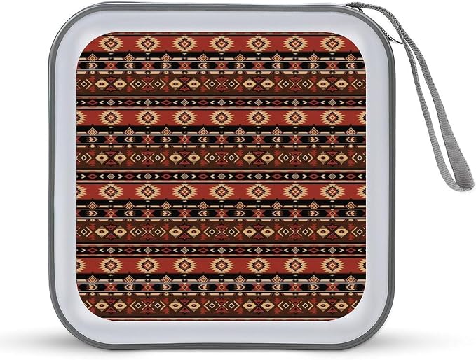 40-Disc Hard Shell Storage Wallet Southwest Native American Inspired, DVD CD Binder with Carry Strap, Portable Protective Organizer for Travel Office