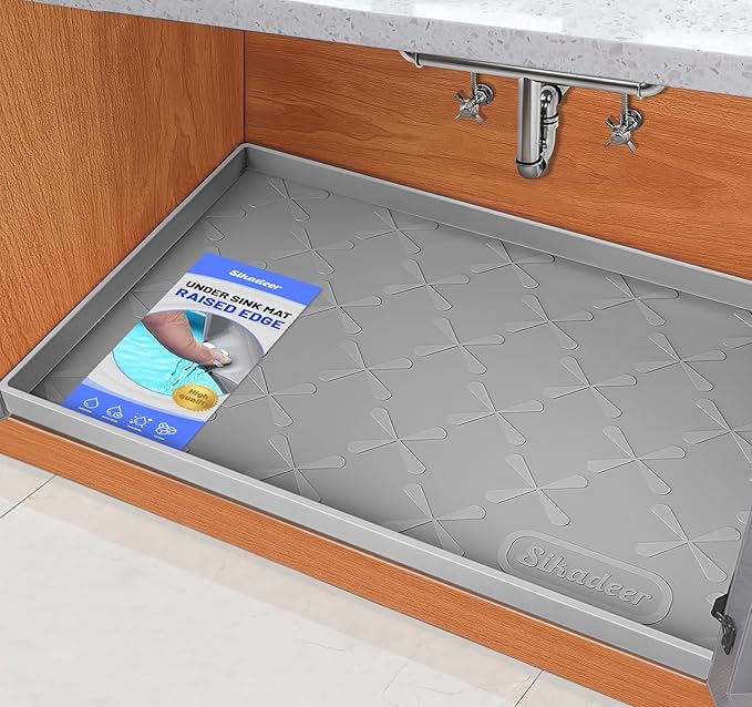 Waterproof Under Sink Mat 31" x 22" Kitchen Cabinet Liner Silicone | BPA-Free Silicone Mat with Raised Lip Protects Cabinets from Leaks, Versatile Home Organizer for Bathroom, Pets, Boots, Floor