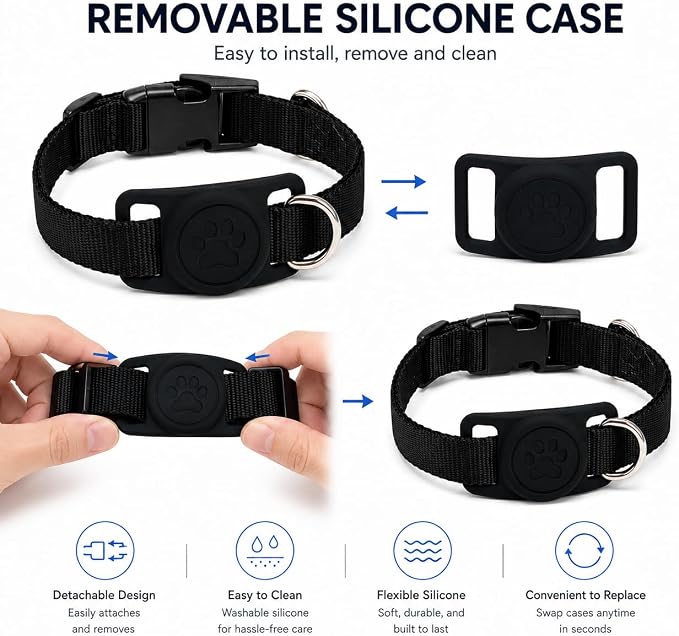 Dog Tracker Holder, Silicone Protective Case for Air Tag, Waterproof Pet GPS Tracker Cover, Soft Collar Attachment for Dogs, Secure Fit, Lightweight Pet Tracking Accessories