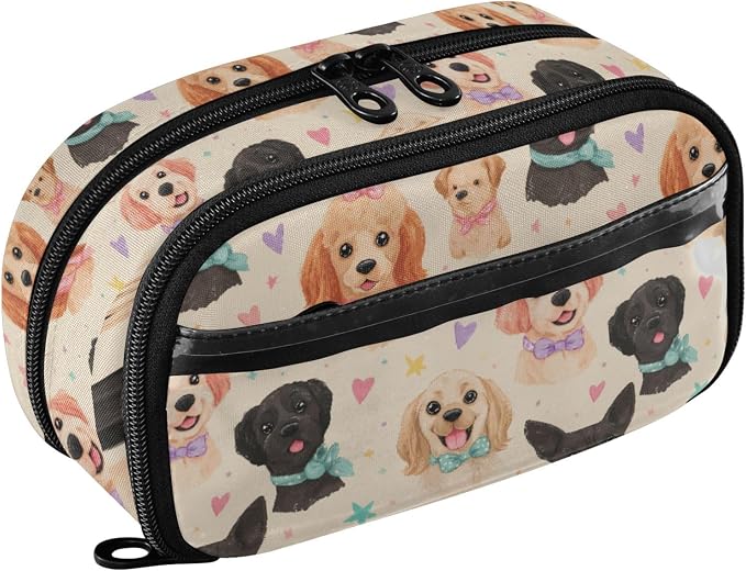 SUABO Pet Dog Love Stars Pencil Case Large Pen Stationery Bag | Pencil Pouch Stationery Organizer with Compartments, Transparent PVC Layer, School Office Supplies for Kids Adults