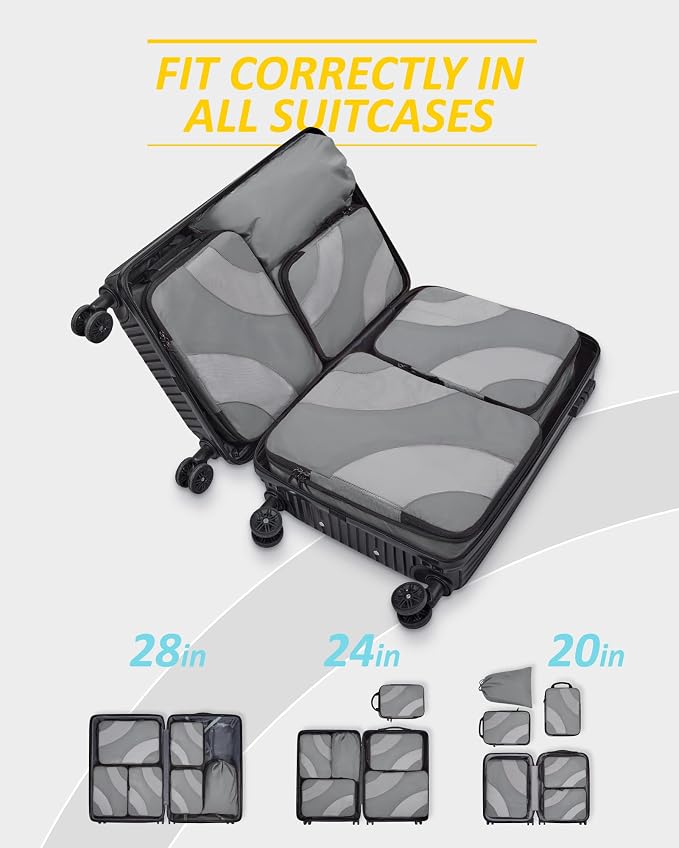 BAGSMART Compression Packing Cubes for Travel | Lightweight suitcase organizers bag set, space-saving double zipper expansion for carry-on luggage & travel organization