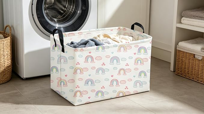 Sanjiaofeng Rectangular Rainbow Basket,Storage Bins with Handles,Dirty Clothes Basket,Rainbows Room Decor(Big Rainbow)