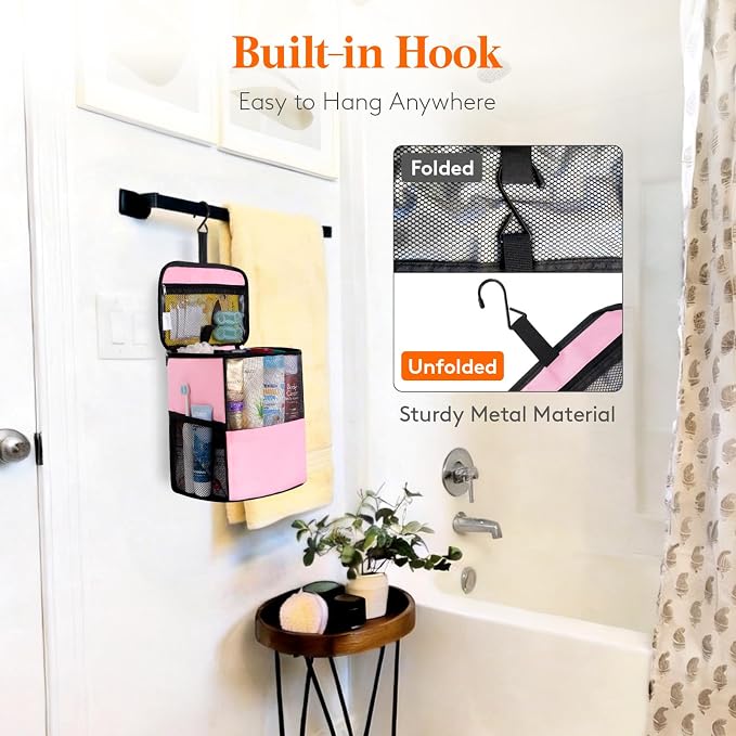 Lifewit Mesh Shower Caddy Bag Portable for College Dorm Room Essentials, Hanging Organizer Basket, Quick Dry Tote Bag for Camping, Bathroom, Beach, Travel, Large, Pink | Portable, Quick Dry, College Dorm Room Essentials, Tote Bag for Toiletry, Bathroom...