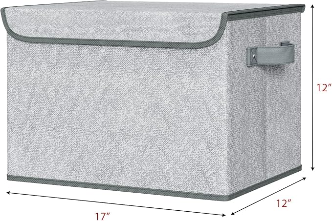 Univivi Decorative Fabric Storage Boxes with Lids, 4 Pack, Gray | 17 x 12 x 12 In Large Stackable Storage Bins with Lids & Carry Handles, Closet Organizers for Clothes, Office, Bedroom