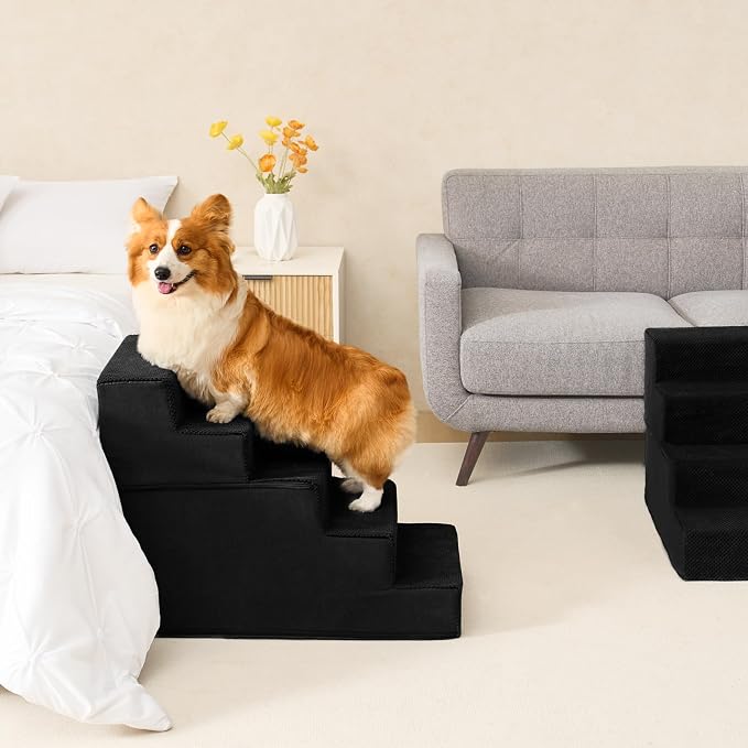EHEYCIGA Dog Stairs for High Bed 22.5" H, 5-Step Extra Wide Dog Steps for Bed, Pet Steps for Small Dogs and Cats, Non-Slip Balanced Pet Ramp Indoor, Black