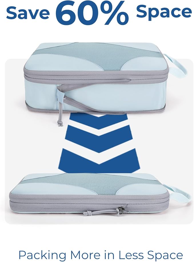 Bagsmart Compression Packing Cubes, Travel Bag Cruise Ship Essentials | Lightweight, Compressible Suitcase Organizer Set fit Standard Carry-On & Checked Luggage, 6 Set, 14 Set Washable Packing Bags