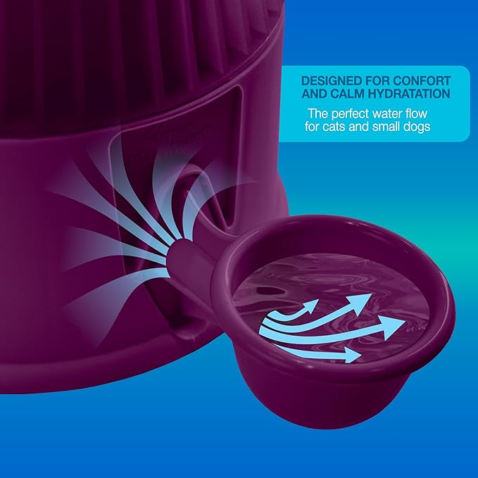 Pet Water Dispenser for Dogs and Cats, 67.6 oz – Gravity-Fed Water Bowl for Clean Drinking, Prevents Wet Fur, BPA-Free Polypropylene, (Opaque Purple)
