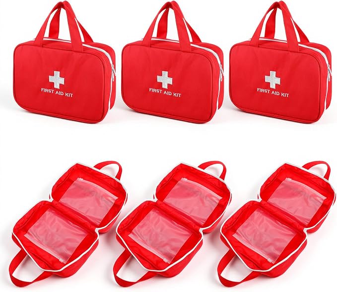 6 Pack First Aid Kit Bag Empty, Red Oxford Fabric Emergency Medical Pouch Trauma Storage Organizer for Car, Travel, Camping, Home, Office, Workshop & Outdoor Activities