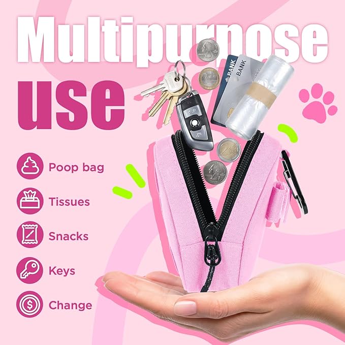 Dog Poop Bag Holder for Various Leashes,Hands Free Dog Bags Holder with Hook loop/Carabiner Clip,Bags Rolls Holder-Large Capacity,Dogs Walking,EXCLUDED