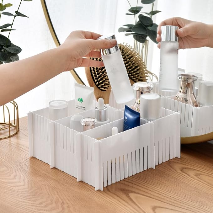 20PCS DIY Plastic Grid Drawer Dividers, Large Adjustable Drawer Storage Organizer (38cmx11cm) for Clutter Kitchen Cutlery Dresser Makeup Tools Socks Can Help Tidy Office Desk Clinic Bedroom