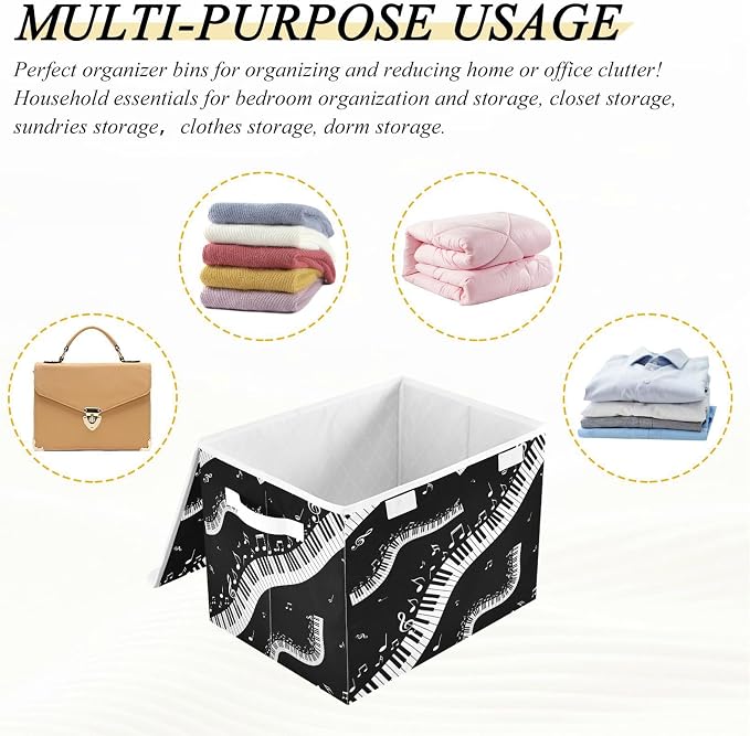 Piano Music Note Storage Bins with Lids Large Storage Basket with Handles Foldable Fabric Storage Box Organizer for Clothes Closet Cabinet Home Office Bedroom