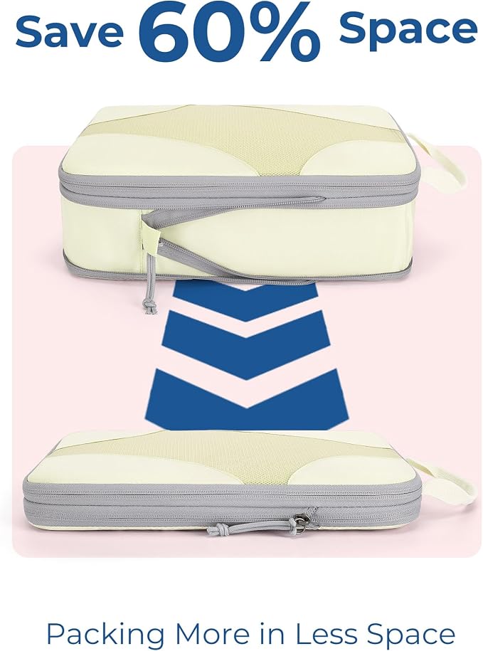 Bagsmart Compression Packing Cubes, Travel Bag Cruise Ship Essentials | Lightweight, Compressible Suitcase Organizer Set fit Standard Carry-On & Checked Luggage, 6 Set, 14 Set Washable Packing Bags