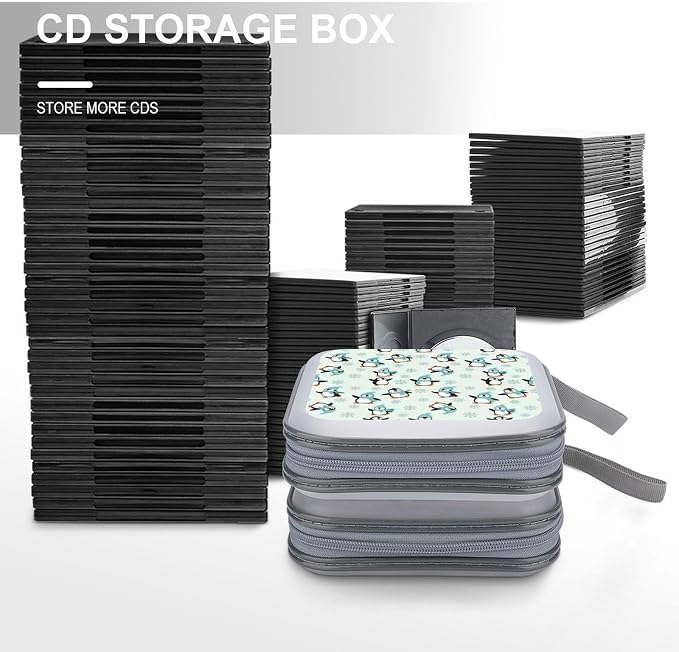 Portable 40-Disc CD Storage Binder Animal Penguin Cute Penguins, Hard Case Wallet with Handle, Protective Organizer for Movies Music Travel
