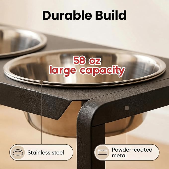 Metal Elevated Dog Bowls, Raised Dog Bowls for Medium/Large Sized Dogs with 2 Thick 58oz Stainless Steel Food Bowls, 10'' Tall Dog Bowl Stand Protect Neck & Joints